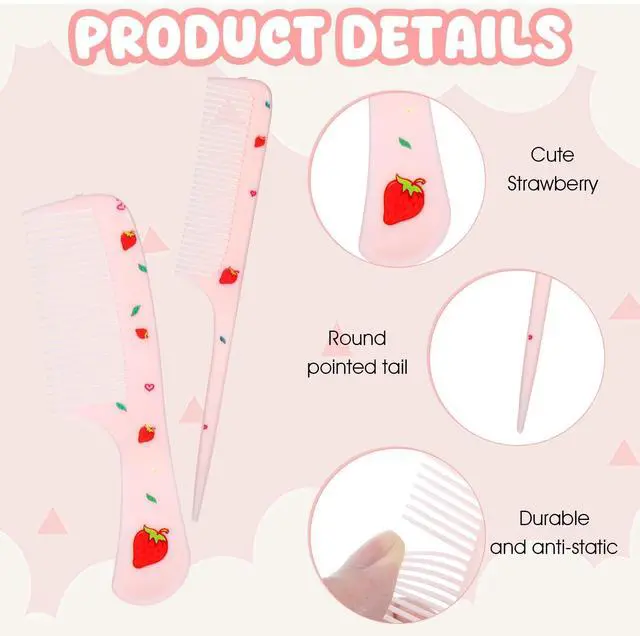 Alt view image 3 of 7 - Baby Comb Set, Small Cute Fine Tooth Toddler Comb & Rat Tail Baby Comb for Styling, Pink Baby Hair Comb Plastic Parting Combs, Anti-Static Mini Hairdressing Comb for Baby Girl Wet Dry Hair (2Pcs)