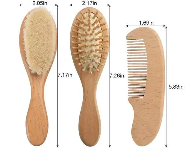 Alt view image 4 of 6 - Baby Hair Brush and Comb Set for Newborn| Natural Wooden Hairbrush with Soft Goat Bristles, Pear Wood Comb and Wooden Massage Brush for Infant, Toddler, Kids
