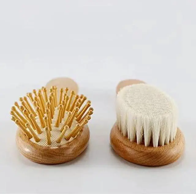 Alt view image 6 of 6 - Baby Hair Brush and Comb Set for Newborn| Natural Wooden Hairbrush with Soft Goat Bristles, Pear Wood Comb and Wooden Massage Brush for Infant, Toddler, Kids