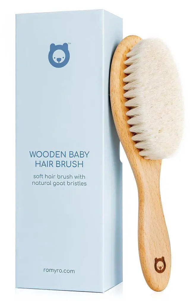 Main image of Soft Wooden Baby Hair Brush for Newborns & Toddlers in Chic Gift Box - Ultra Soft Natural Goat Hair - Perfect Registry Gift (Goat hair brush - Oval)