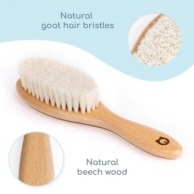 Alt view image 4 of 7 - Soft Wooden Baby Hair Brush for Newborns & Toddlers in Chic Gift Box - Ultra Soft Natural Goat Hair - Perfect Registry Gift (Goat hair brush - Oval)