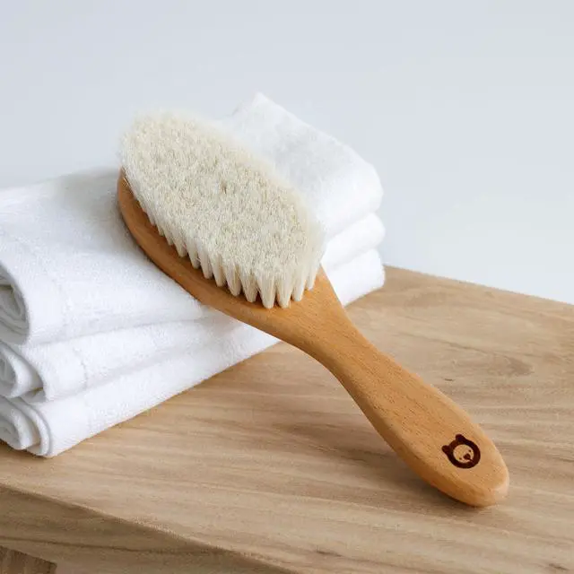 Alt view image 5 of 7 - Soft Wooden Baby Hair Brush for Newborns & Toddlers in Chic Gift Box - Ultra Soft Natural Goat Hair - Perfect Registry Gift (Goat hair brush - Oval)