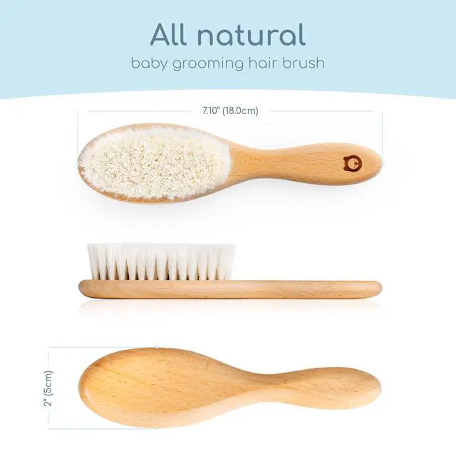 Alt view image 2 of 7 - Soft Wooden Baby Hair Brush for Newborns & Toddlers in Chic Gift Box - Ultra Soft Natural Goat Hair - Perfect Registry Gift (Goat hair brush - Oval)