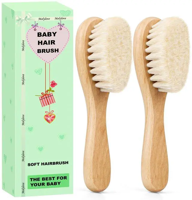 Main image of Baby Hair Brush, Wooden Baby Hair Brush for Newborns & Toddlers, Super Soft Goat Bristles Hair Brush, Toddler Hair Brush,Ideal for Cradle Cap (2PCS)