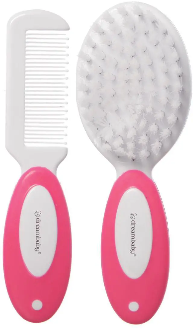 Main image of Deluxe Baby Brush and Comb Set - Super Soft Bristles & Non-Scratch Comb - Easy-Grip Toddler Handle for Newborn Girls - Pink