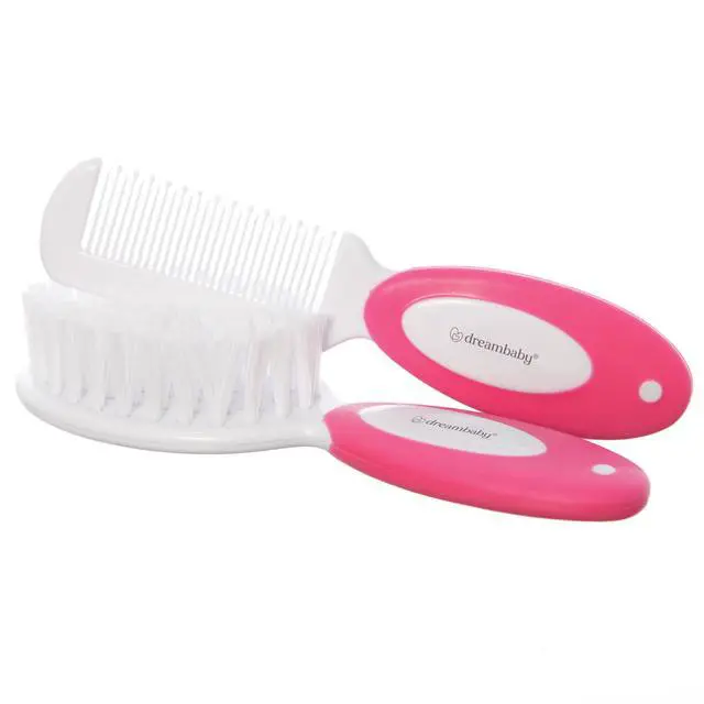 Alt view image 2 of 6 - Deluxe Baby Brush and Comb Set - Super Soft Bristles & Non-Scratch Comb - Easy-Grip Toddler Handle for Newborn Girls - Pink