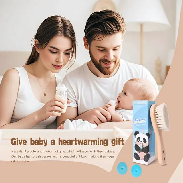Alt view image 6 of 7 - Baby Hair Brush Set,3 in1 Kit,1 Pack Goat Hair Bristles Brush 2 Pieces Silicone Cradle Cap Brushes Wood Handle Newborn Brush for Newborns and Toddlers