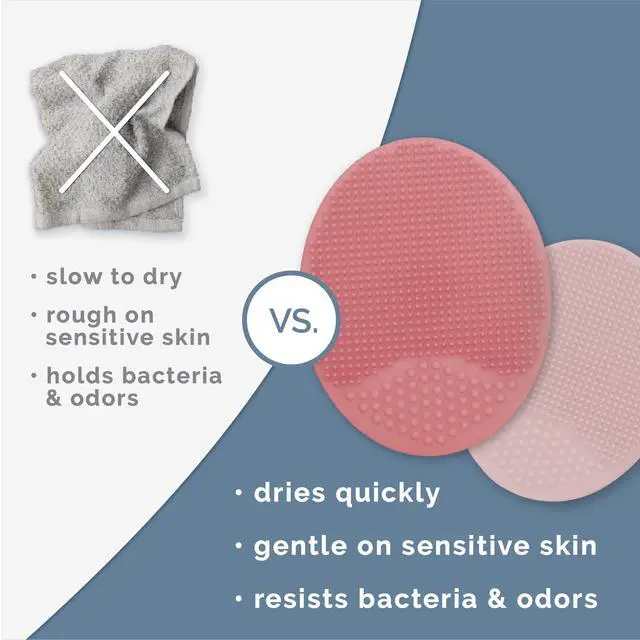 Alt view image 3 of 7 - Exfoliating and Massaging Cradle Cap Bath Brushes for Baby, Silicone - 2 Inch x 2.5 Inch, Pink, 2 Pack