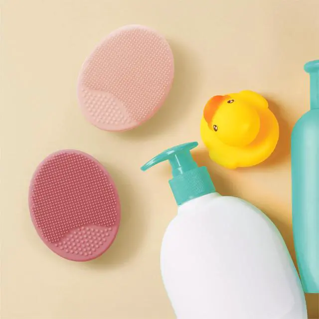 Alt view image 4 of 7 - Exfoliating and Massaging Cradle Cap Bath Brushes for Baby, Silicone - 2 Inch x 2.5 Inch, Pink, 2 Pack