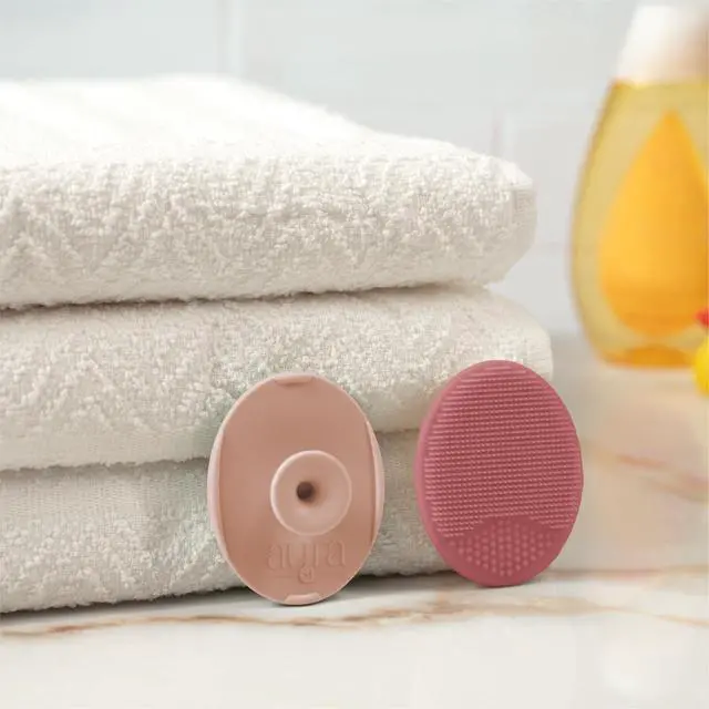 Alt view image 5 of 7 - Exfoliating and Massaging Cradle Cap Bath Brushes for Baby, Silicone - 2 Inch x 2.5 Inch, Pink, 2 Pack