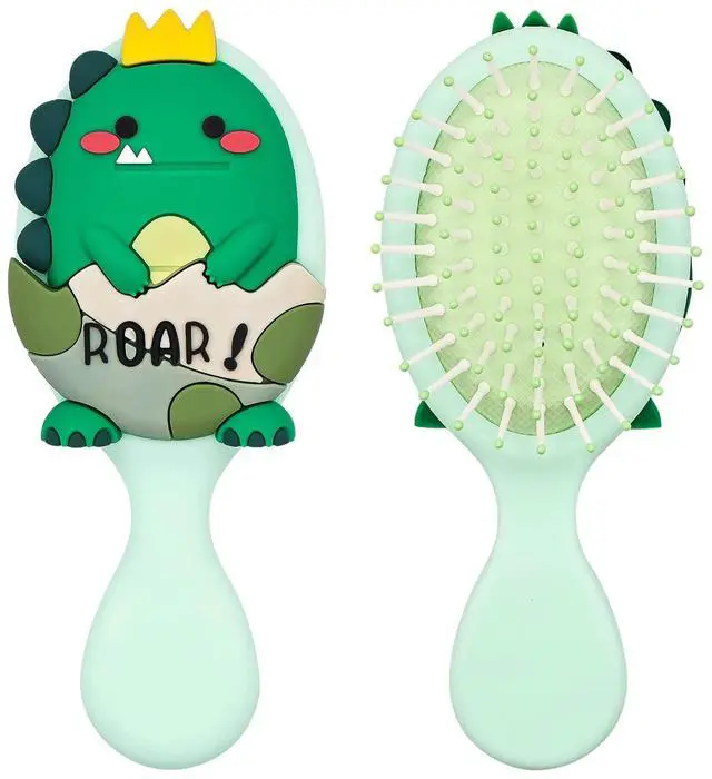 Main image of Toddler Hair Brush - Mini Hair Brush for Kids - Travel Brush for Boys and Girls - Baby Detangler Brush for Thin Hair - Dinosaur Brushes with Air Cushion - Green