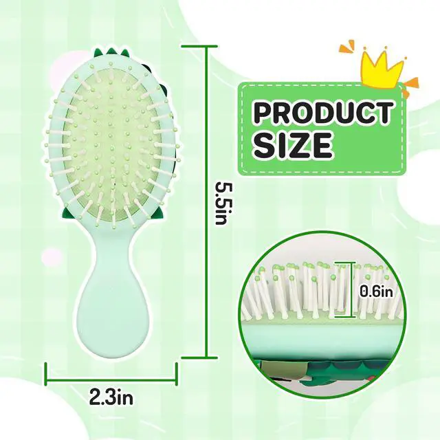 Alt view image 2 of 7 - Toddler Hair Brush - Mini Hair Brush for Kids - Travel Brush for Boys and Girls - Baby Detangler Brush for Thin Hair - Dinosaur Brushes with Air Cushion - Green