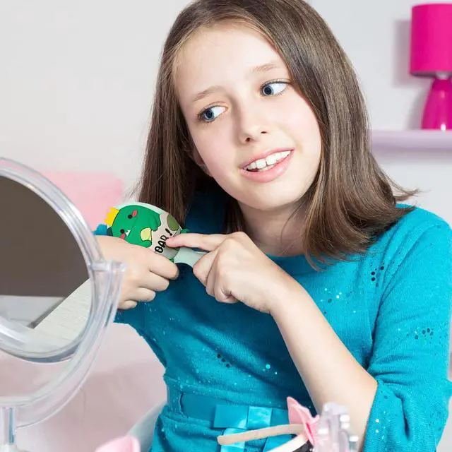 Alt view image 5 of 7 - Toddler Hair Brush - Mini Hair Brush for Kids - Travel Brush for Boys and Girls - Baby Detangler Brush for Thin Hair - Dinosaur Brushes with Air Cushion - Green