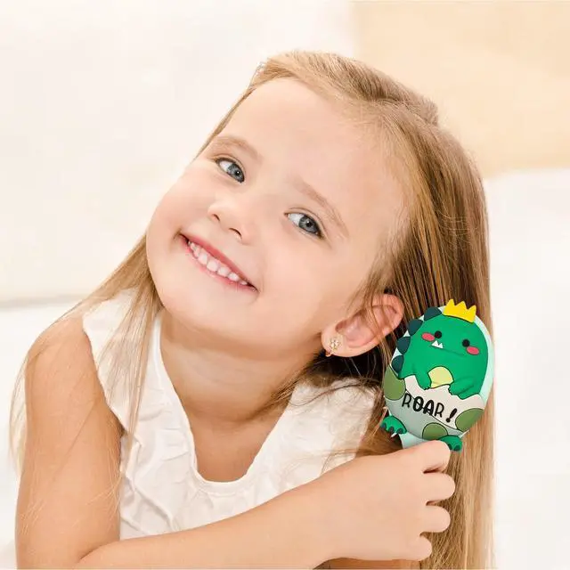 Alt view image 6 of 7 - Toddler Hair Brush - Mini Hair Brush for Kids - Travel Brush for Boys and Girls - Baby Detangler Brush for Thin Hair - Dinosaur Brushes with Air Cushion - Green