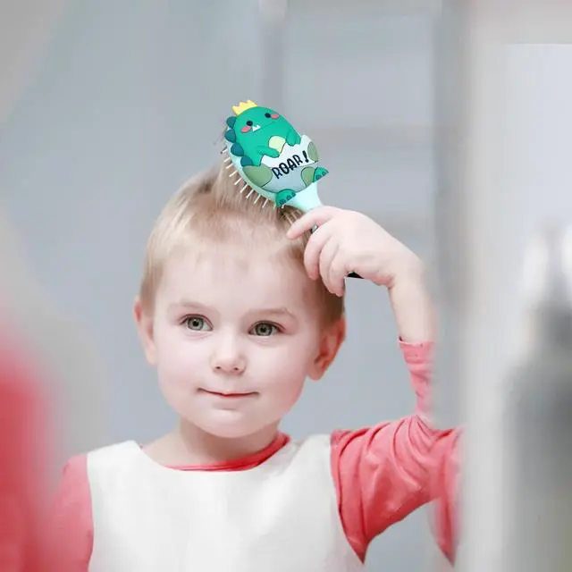 Alt view image 7 of 7 - Toddler Hair Brush - Mini Hair Brush for Kids - Travel Brush for Boys and Girls - Baby Detangler Brush for Thin Hair - Dinosaur Brushes with Air Cushion - Green