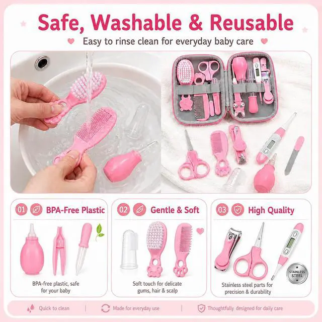 Alt view image 7 of 7 - Baby Healthcare and Grooming Kit, Safety Newborn Nursery Baby Care Kit, with Hair Brush Comb, Nail Clipper, Thermometer, Pacifier Clip, Baby Registry Search, Baby Girl Boy Newborn Essentials