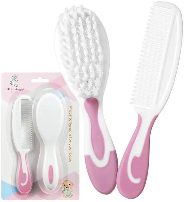 Main image of Baby Hair Brush and Comb Sets, New Born Baby Hair Brushes, Perfect Baby Registry Gift for Newborns(Pink)