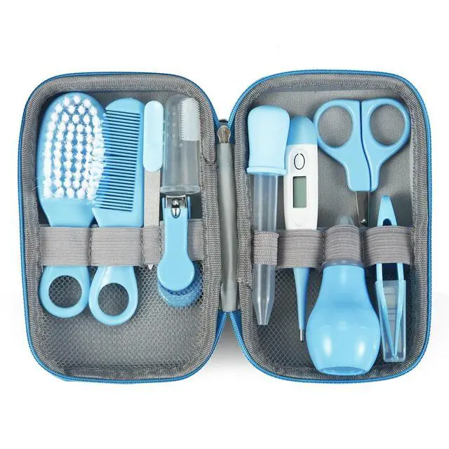 Alt view image 3 of 7 - Baby Healthcare & Grooming Kit - Baby Safety Set Comb, Brush, Finger Toothbrush, Nail Clippers, Scissors, Nasal Aspirator - Nursery Care Kit (Blue)