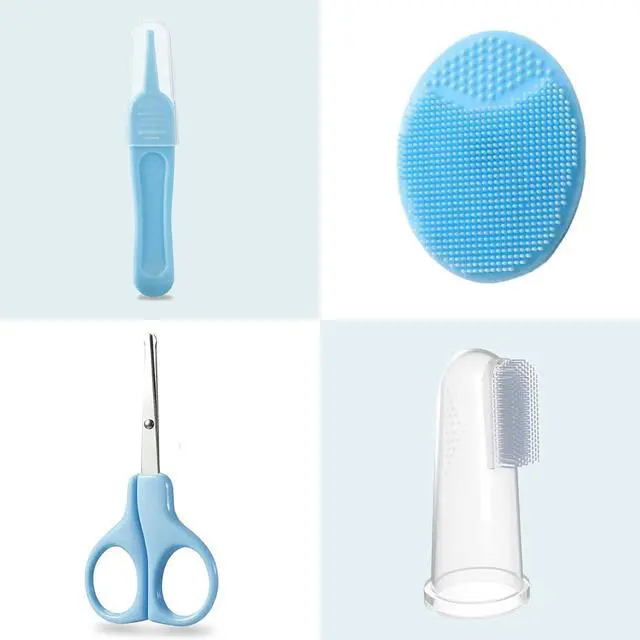 Alt view image 5 of 7 - Baby Healthcare & Grooming Kit - Baby Safety Set Comb, Brush, Finger Toothbrush, Nail Clippers, Scissors, Nasal Aspirator - Nursery Care Kit (Blue)
