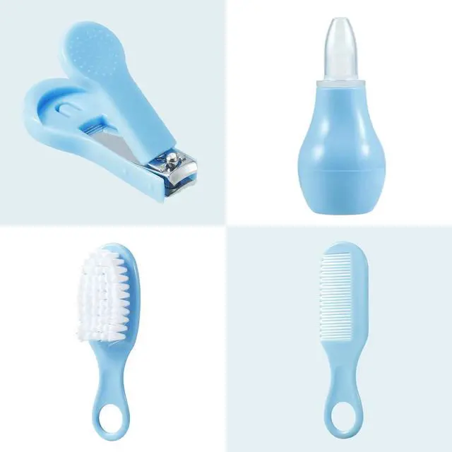 Alt view image 6 of 7 - Baby Healthcare & Grooming Kit - Baby Safety Set Comb, Brush, Finger Toothbrush, Nail Clippers, Scissors, Nasal Aspirator - Nursery Care Kit (Blue)