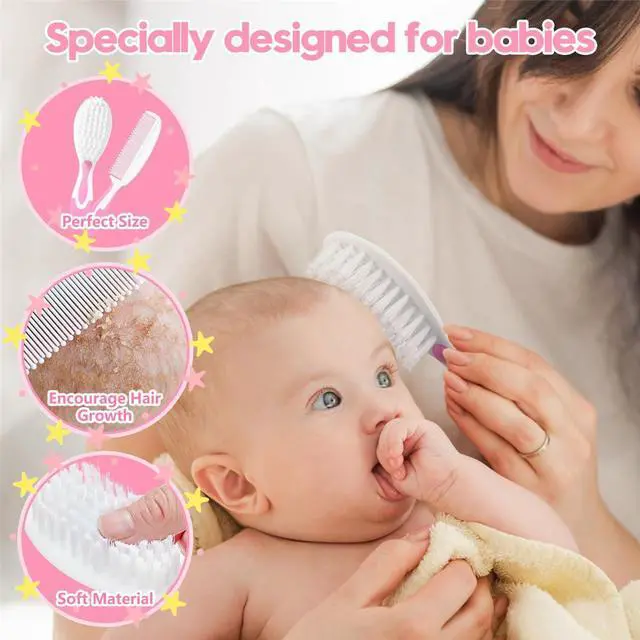 Alt view image 5 of 7 - Baby Hair Brush and Comb Sets, New Born Baby Hair Brushes, Perfect Baby Registry Gift for Newborns(Pink)