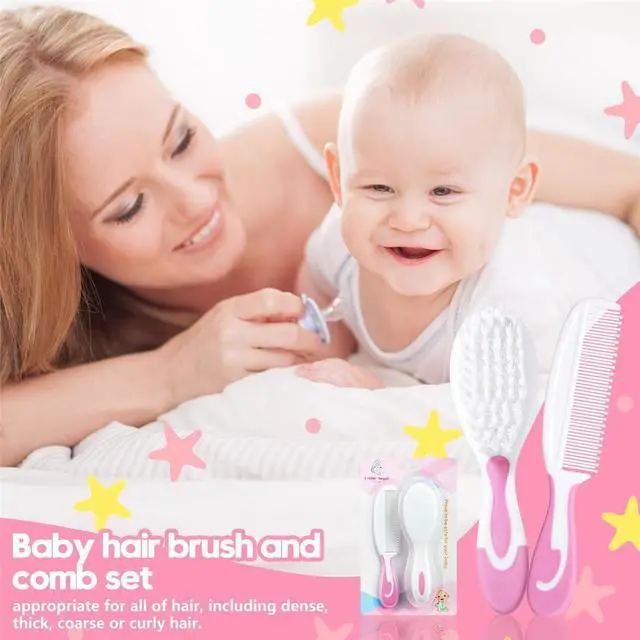 Alt view image 6 of 7 - Baby Hair Brush and Comb Sets, New Born Baby Hair Brushes, Perfect Baby Registry Gift for Newborns(Pink)