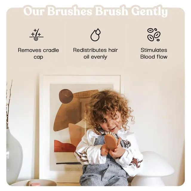 Alt view image 7 of 7 - 4 Piece Wooden Baby Hair Brush and Comb Set for Newborns & Toddlers in Chic Gift Box - Ultra Soft Natural Goat Hair and Wood Baby Brush Set Prevents Cradle Cap - Perfect Registry Gift (Pink)