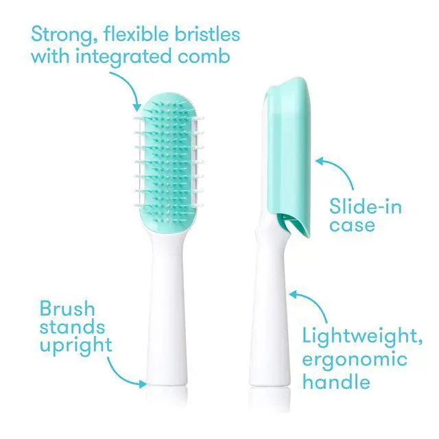 Alt view image 2 of 6 - Baby Detangling Hairbrush for Thick or Curly Hair, Toddler Hairbrush, Detangler Brush for Kids, Wide-Tooth Comb & Bristle Combo, Loosens Knots Without Tears or Breakage, Wet or Dry Use, Teal