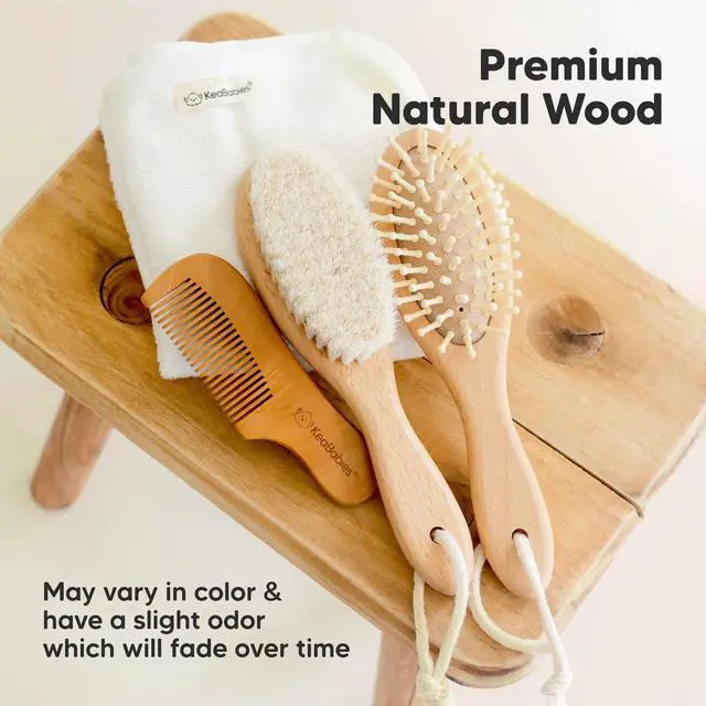 Alt view image 7 of 7 - Wooden Baby Hair Brush for Toddler, Infant Cradle Cap (Walnut, Regular)