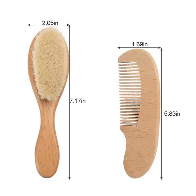 Alt view image 2 of 6 - 3 Pack Baby Brush and Comb Set Newborn, Silicone Cradle Cap Brush for Babies, Soft Newborn Hair Brush with Soft Goat Bristles, Wooden Toddler Comb Hairbrush Set for Boys and Girls