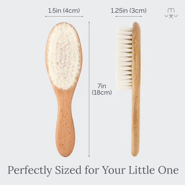 Alt view image 7 of 7 - Wooden Baby Hair Brush - Natural Goat Hair Bristles - Gentle Soft Bristles for Scalp Massage - Cradle Cap Comb for Flake Removal - For Baby Grooming Kit & Toddler Hair Brush