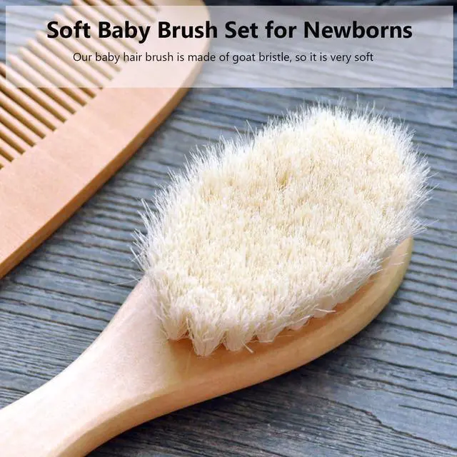 Alt view image 3 of 7 - Baby Goat Hair Brush and Comb Set for Newborns & Toddlers| Eco-Friendly Safe Brush | Natural Wooden Comb | Soft Bristles for Cradle Cap | Perfect Baby Shower and Registry Gift