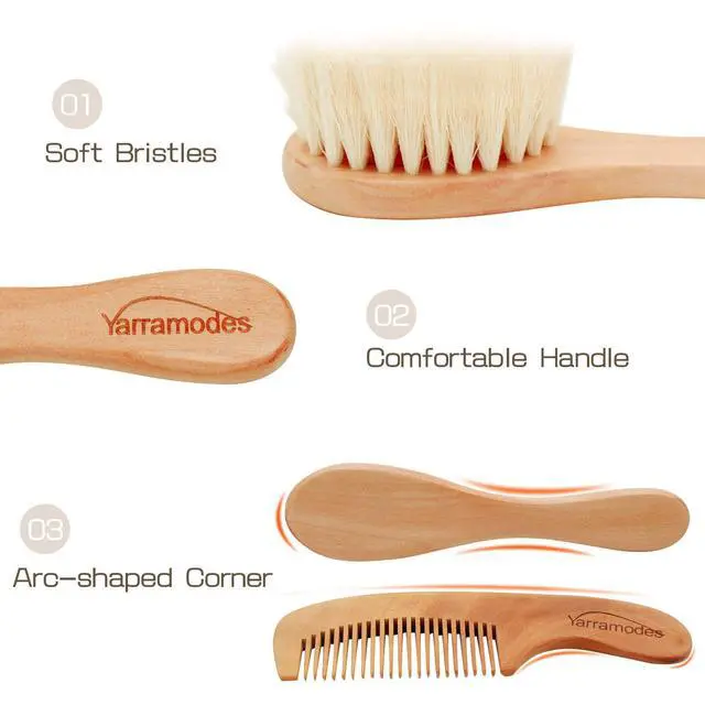 Alt view image 4 of 7 - Baby Goat Hair Brush and Comb Set for Newborns & Toddlers| Eco-Friendly Safe Brush | Natural Wooden Comb | Soft Bristles for Cradle Cap | Perfect Baby Shower and Registry Gift