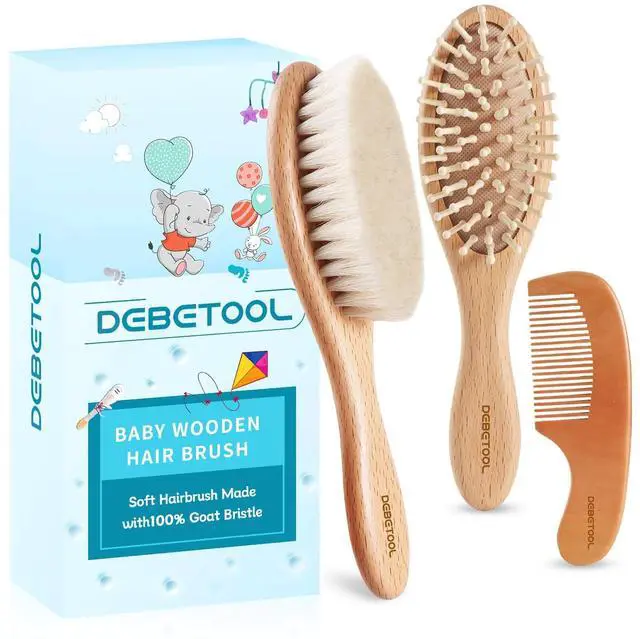 Main image of Baby Hair Brush and Comb Set for Newborns & Toddlers - Wooden Baby Brush Set With Soft Goat Bristle and Toddler Comb, Ideal for Cradle Cap