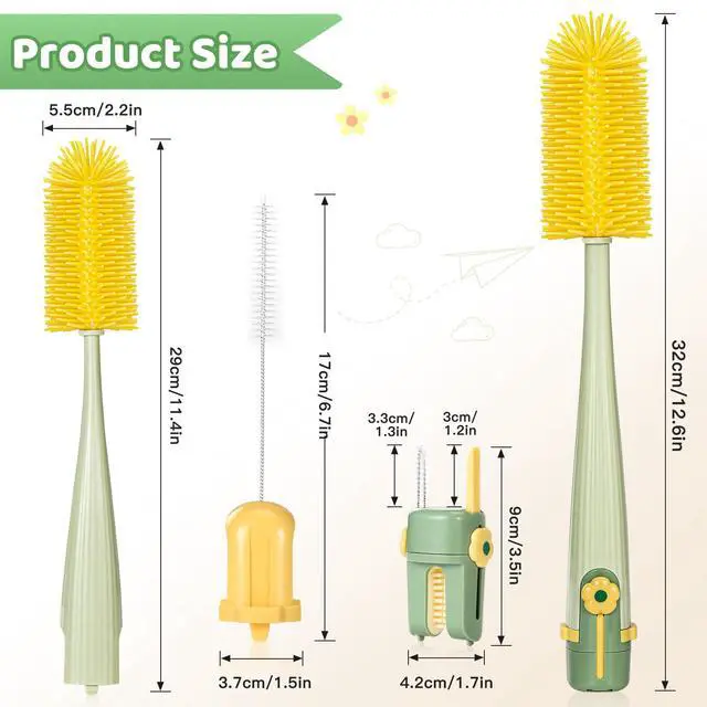Alt view image 4 of 7 - 2 Pack Baby Bottle Brush, 5 in 1 Travel Set, Green