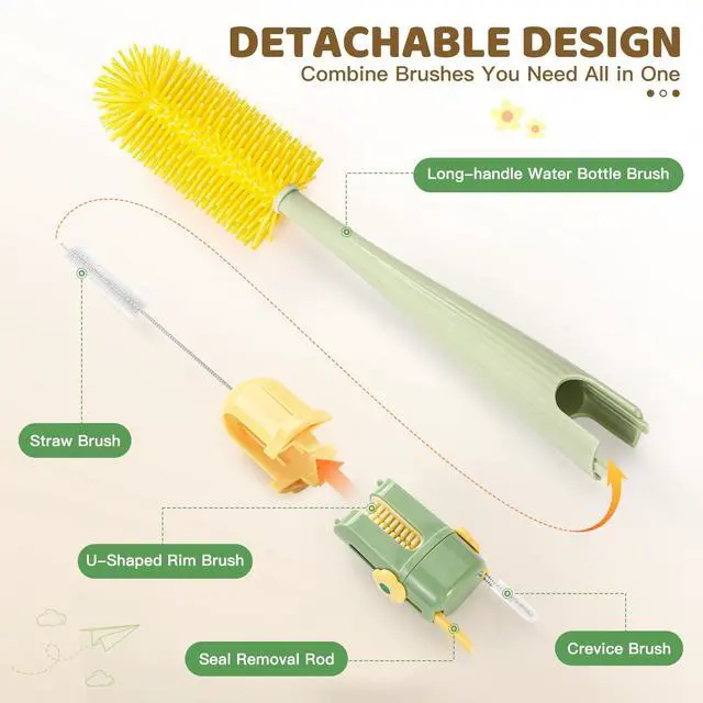 Alt view image 5 of 7 - 2 Pack Baby Bottle Brush, 5 in 1 Travel Set, Green