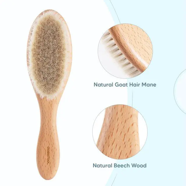 Alt view image 3 of 7 - Baby Hair Brush and Comb Set for Newborns & Toddlers - Wooden Baby Brush Set With Soft Goat Bristle and Toddler Comb, Ideal for Cradle Cap