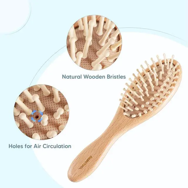 Alt view image 4 of 7 - Baby Hair Brush and Comb Set for Newborns & Toddlers - Wooden Baby Brush Set With Soft Goat Bristle and Toddler Comb, Ideal for Cradle Cap