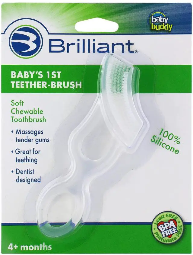 Main image of Oral Care Babys First Toothbrush, Smooth Silicone Bristles Gently Clean Tender Teeth and Gums, for Ages 4+ Months, Clear, 1 Pack