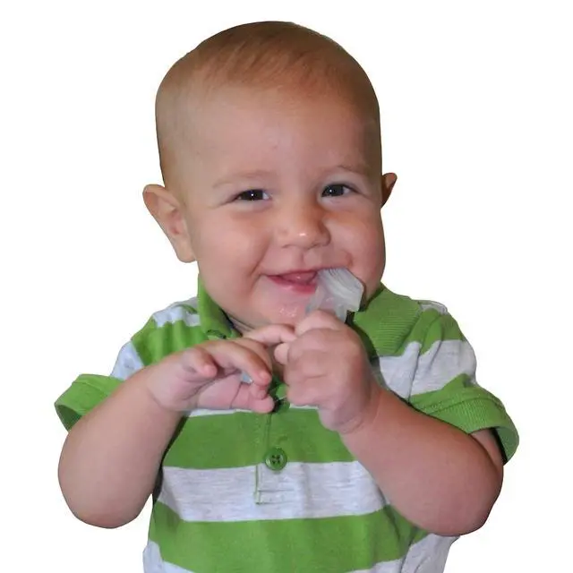 Alt view image 5 of 7 - Oral Care Babys First Toothbrush, Smooth Silicone Bristles Gently Clean Tender Teeth and Gums, for Ages 4+ Months, Clear, 1 Pack