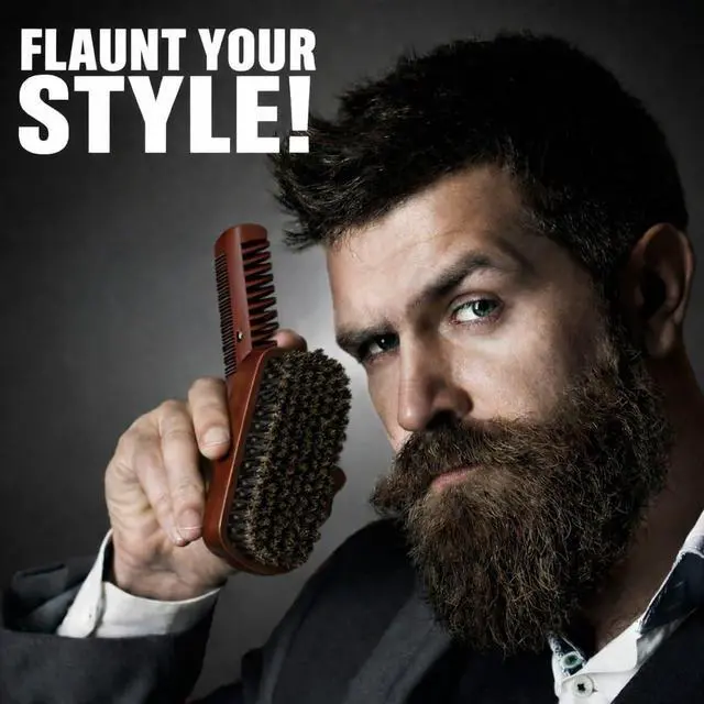 Alt view image 2 of 5 - For Men & 100% Boar Bristle Beard Brush For Men, Best Beard Grooming Kit, Natural Mustache Brush And Comb For Men, Hair Brush, Mens Beard Care Gifts, Gift For Beard