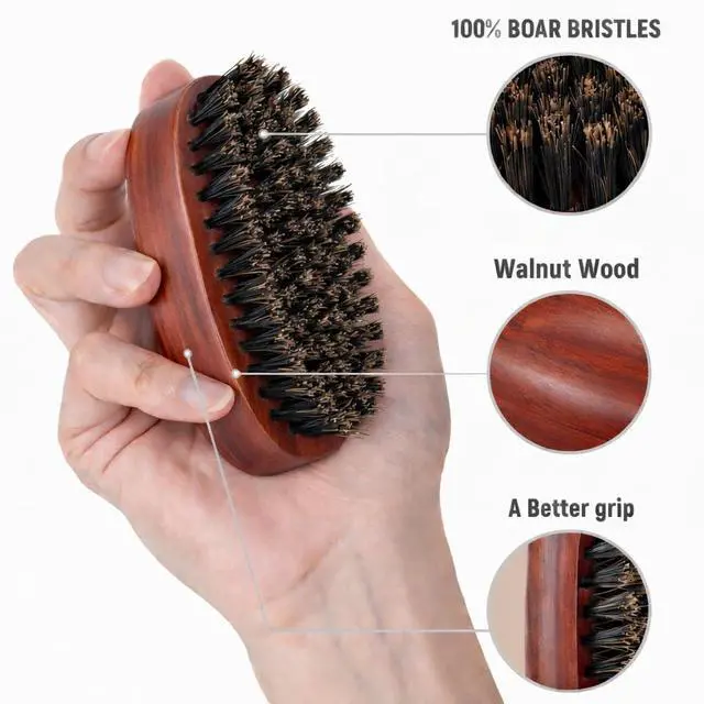 Alt view image 4 of 5 - For Men & 100% Boar Bristle Beard Brush For Men, Best Beard Grooming Kit, Natural Mustache Brush And Comb For Men, Hair Brush, Mens Beard Care Gifts, Gift For Beard