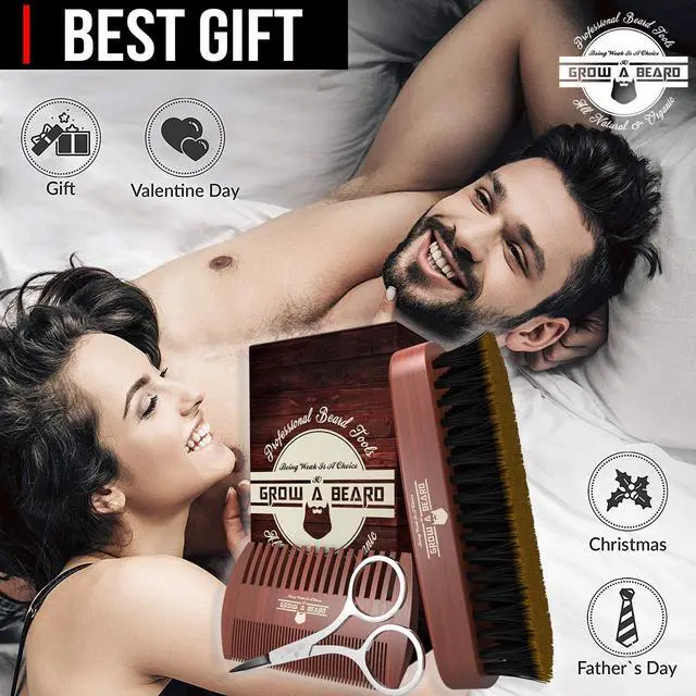 Alt view image 5 of 5 - For Men & 100% Boar Bristle Beard Brush For Men, Best Beard Grooming Kit, Natural Mustache Brush And Comb For Men, Hair Brush, Mens Beard Care Gifts, Gift For Beard