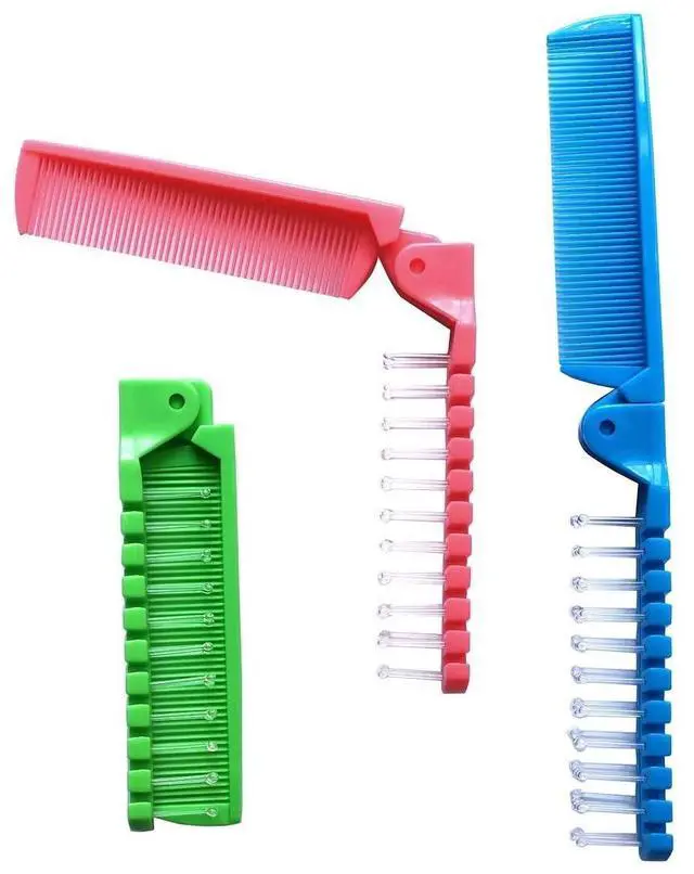 Main image of 3pcs Hair Brush Set - Folding Travel Brush, Fine Tooth Pocket Comb, Massage Head & Baby Braiding Brush for Kids and Adults in Green/Pink/Blue