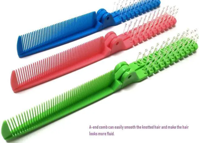 Alt view image 5 of 7 - 3pcs Hair Brush Set - Folding Travel Brush, Fine Tooth Pocket Comb, Massage Head & Baby Braiding Brush for Kids and Adults in Green/Pink/Blue