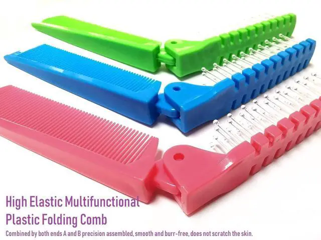 Alt view image 4 of 7 - 3pcs Hair Brush Set - Folding Travel Brush, Fine Tooth Pocket Comb, Massage Head & Baby Braiding Brush for Kids and Adults in Green/Pink/Blue