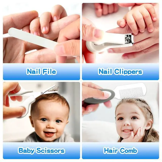 Alt view image 5 of 7 - Baby Healthcare and Grooming Kit, 21 in 1 Portable Baby Essentials Kit with Gas Relief Hair Brush Comb Nasal Aspirator for Newborn Boys Girls (Grey White)