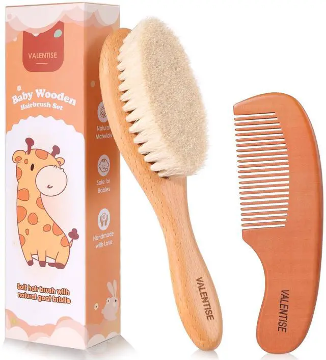 Main image of Baby Hair Bush and Comb Set,Baby Hair Brush with Soft Goat Bristle and Wood Comb Set,Wooden Baby Brush Set for Newborns & Toddlers,Good for Cradle Cap Brush