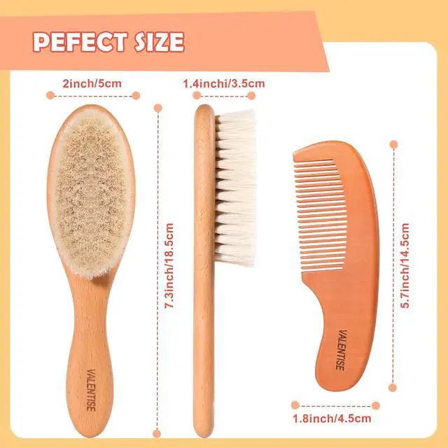 Alt view image 2 of 6 - Baby Hair Bush and Comb Set,Baby Hair Brush with Soft Goat Bristle and Wood Comb Set,Wooden Baby Brush Set for Newborns & Toddlers,Good for Cradle Cap Brush