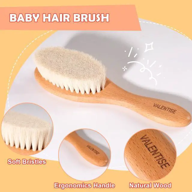 Alt view image 3 of 6 - Baby Hair Bush and Comb Set,Baby Hair Brush with Soft Goat Bristle and Wood Comb Set,Wooden Baby Brush Set for Newborns & Toddlers,Good for Cradle Cap Brush